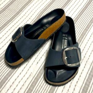 Madrid Nubuck leather Birkenstocks black with chrome buckles